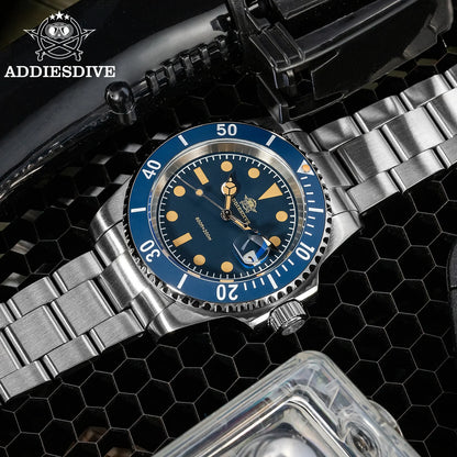ADDIESDIVE New Watch For Men Quartz Wristwatch Ceramic Bezel Diving 200m Retro C3 Luminous 41mm Automatic Date Diver Men's Watch