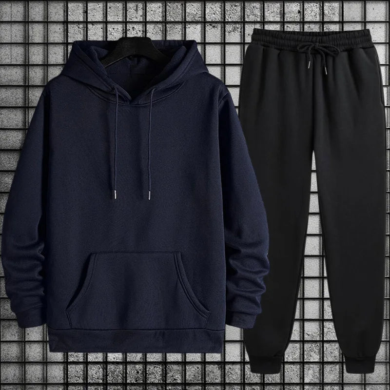 New Mens Tracksuit Solid Color Casual Sweatshirt Streetwear Sports Jogging Man Clothing Autumn Winter Single Piece Hoodies Pants