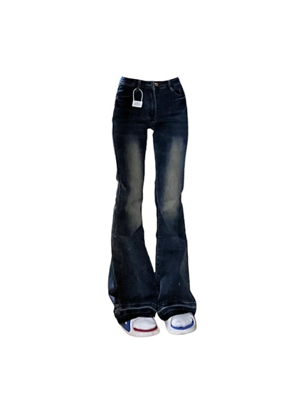 Women's Blue Baggy Flare Jeans Vintage Korean Low Waist Cowboy Pants Harajuku Denim Trousers 90s Aesthetic Y2k Emo 2000s Clothes