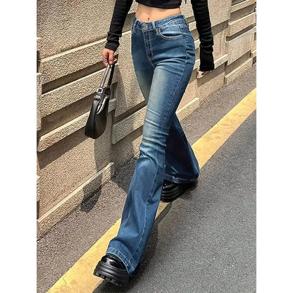 Women Fashion Streetwear Designer Classic Jeans Female High Waist Bell Bottom Trousers Female Aesthetic Gray Goth Flare Pants