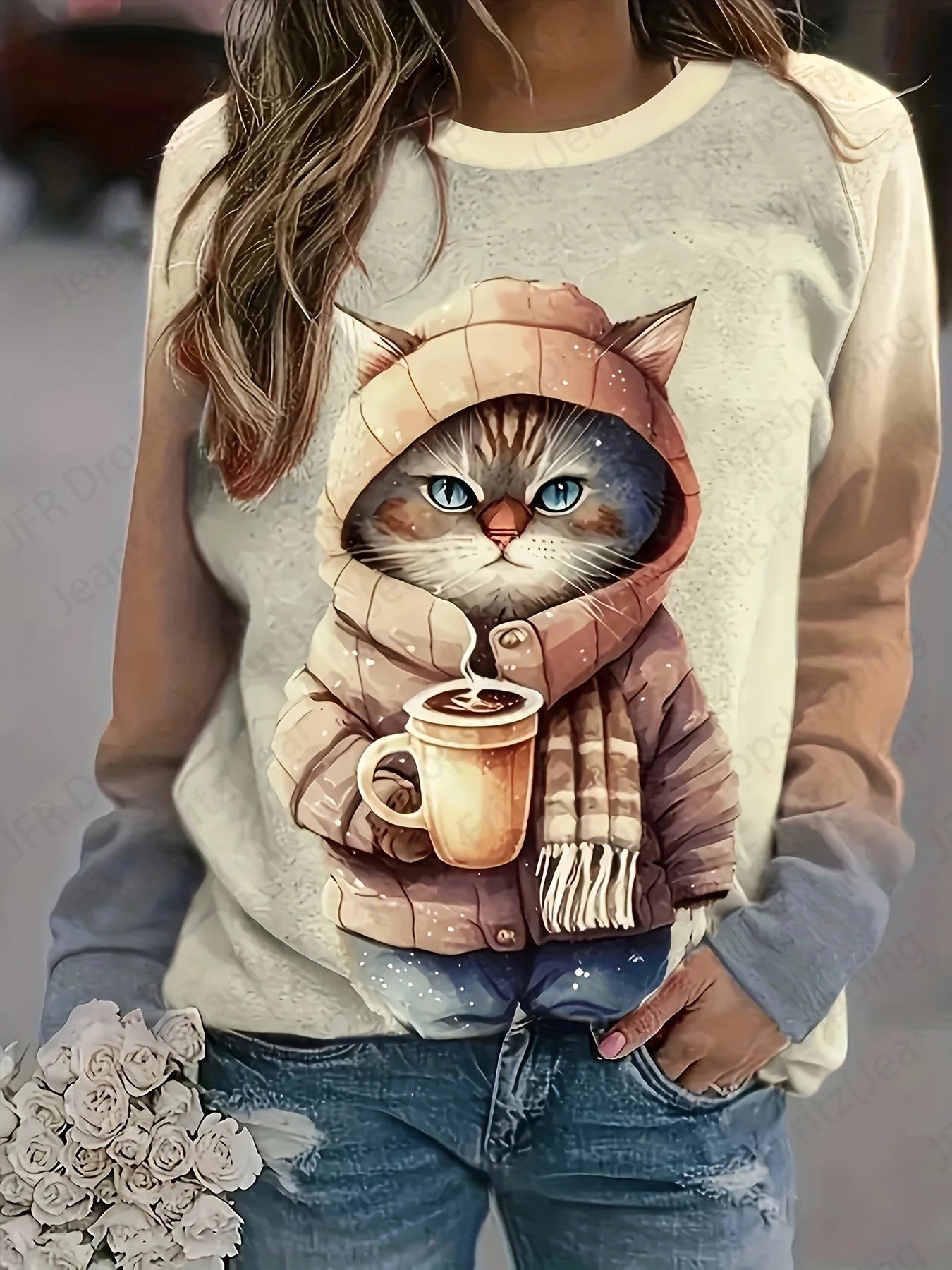 Coffee Cat 3d Print Hoodie Women Fashion Crew Neck Casual Hoodies Animal Cat Sweatshirts Girl Coats Women Sweats Female Clothes