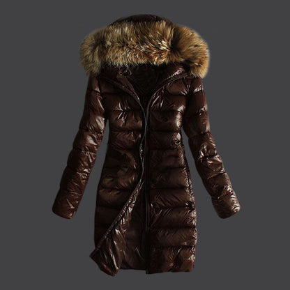 Women Winter Fashion Casual Slim Short Padded Faux Fur Collar with Non Removable Hooded Warm Paddeds Female Zipper Thicken Coat