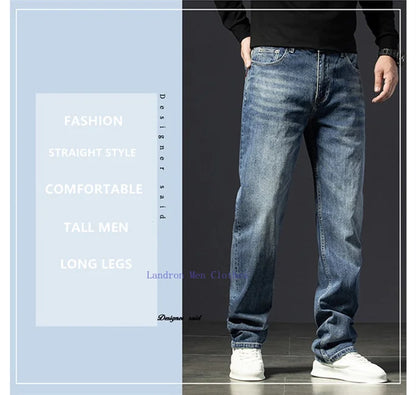 Straight Jeans Tall Guys Students Casual Plus Size 40 Loose Stretched Classic Extra Long Pants Overlong Lengthen Denim Trousers