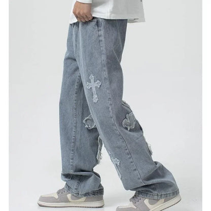 Autumn Fashion Trousers Cross Denim Pants Streetwear Hip Hop Low Rise Baggy Jeans For  Korean Y2k Women Cargo Pants