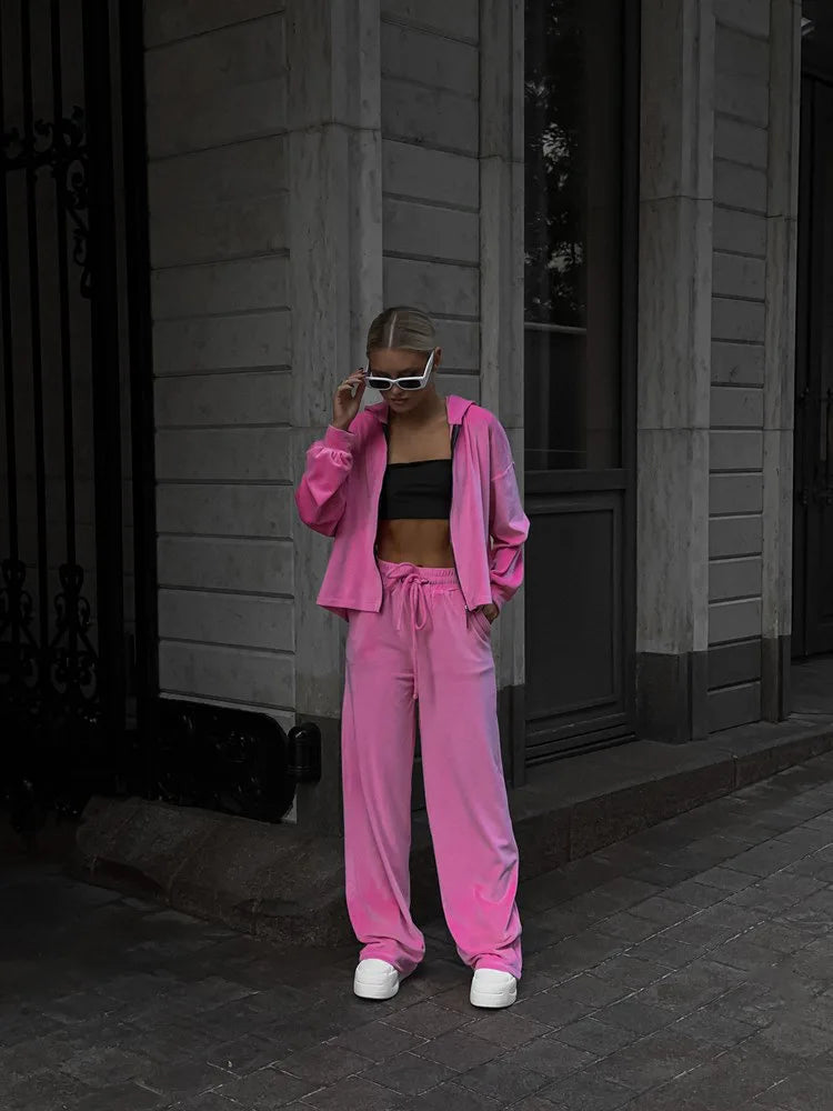 Two Piece Sets Women Matching Sets Tracksuit Jogger Y2k Autumn Winter Sports Elastic Waist Streetwear Pants Sweatshirts Pant Set