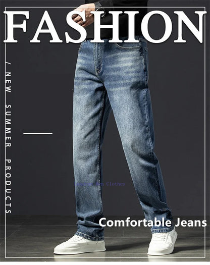 Straight Jeans Tall Guys Students Casual Plus Size 40 Loose Stretched Classic Extra Long Pants Overlong Lengthen Denim Trousers