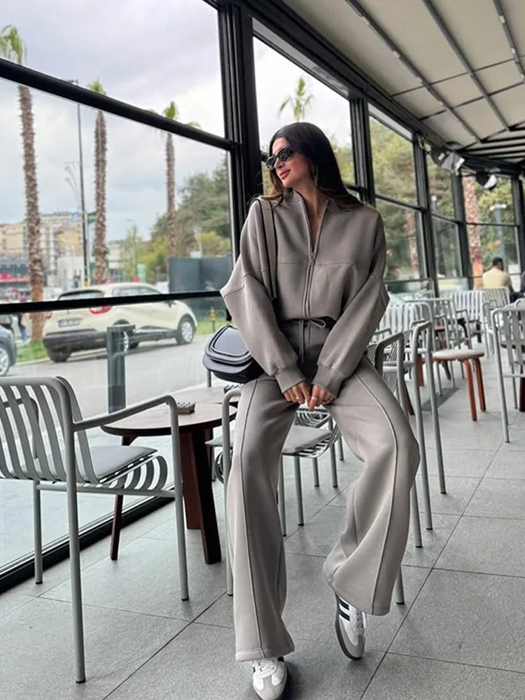 Autumn Winter Jacket Pant Two Piece Sets Women Pant Set Tracksuit Jogger Y2k Sweatshirts Sports Elastic Waist Pants Matching Set