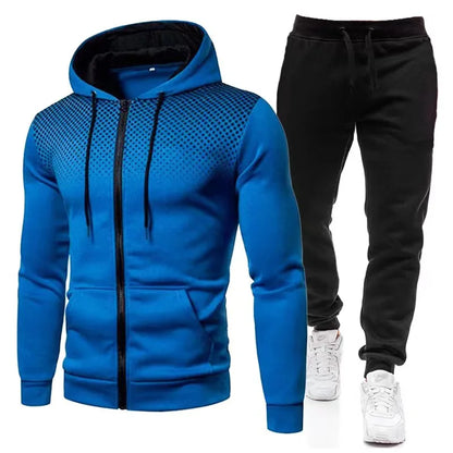 Men's Winter Tracksuit Set, Solid Color Hoodies and Drawstring Sweatpants, Loose Fit Leisure Sportswear Suit