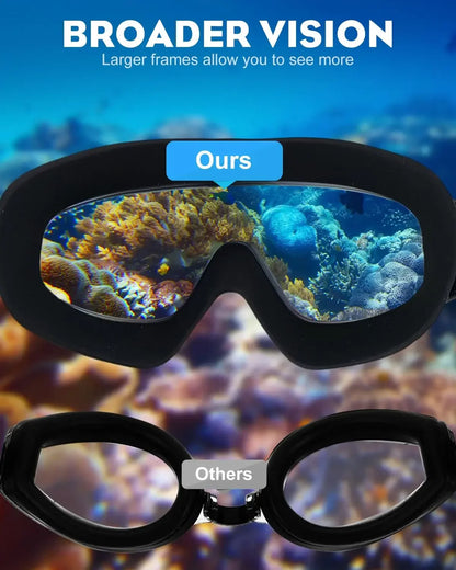Swim Goggles with Ear Plugs UV Protection No Leaking Anti Fog Lens Swimming Glasses Wide Blue Light Blocking Comfortable Eyewear