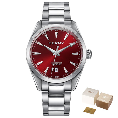 BERNY Automatic Watch for Men AR Sapphire BERNY NH35 Mechanical Male Wristwatch Stainless Steel Luxury 20ATM Waterproof Watches