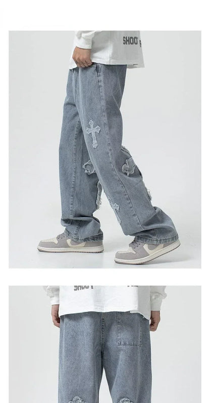 Autumn Fashion Trousers Cross Denim Pants Streetwear Hip Hop Low Rise Baggy Jeans For  Korean Y2k Women Cargo Pants