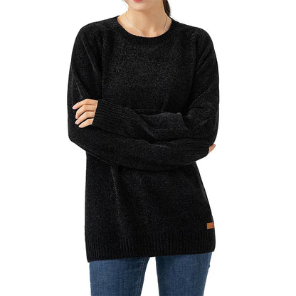 Chenille Sweater for Women O Neck Pullovers Ribbed Cuff Long Sleeve Knitted Tops Women Solid Sweater 2024 Cozy Sweaters Jumpers