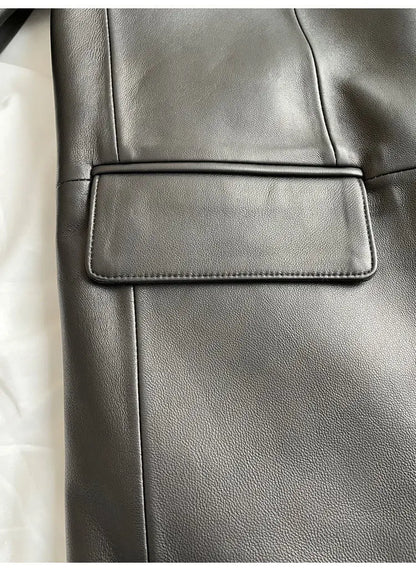 Korean Black Leather Jacket Women Streetwear Loose Formal Leather Blazers Female Fashion Trend Chic Punk Leather Jacket 2023 New