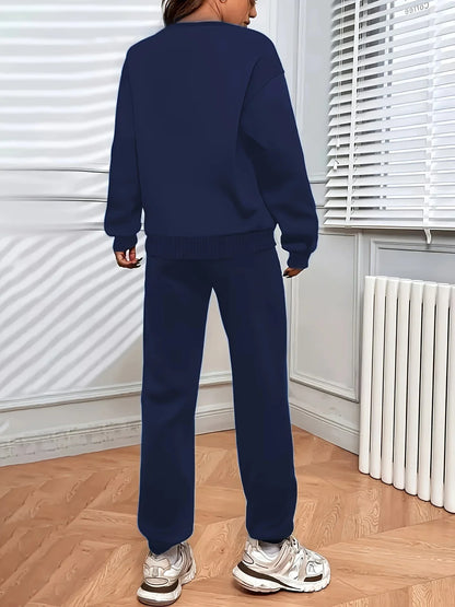Women's Autumn/Winter Hip Hop Casual Street Paris French Pattern Printed Round Neck Sweatshirt+Sweatpants Warm Set