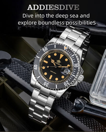 ADDIESDIVE New Watch For Men Quartz Wristwatch Ceramic Bezel Diving 200m Retro C3 Luminous 41mm Automatic Date Diver Men's Watch