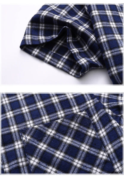 Striped Plaid Short Sleeved Shirt Men's Single-breasted Square Collar Cotton Shirts Summer Fashion Casual Camisa Men Chemise 7XL