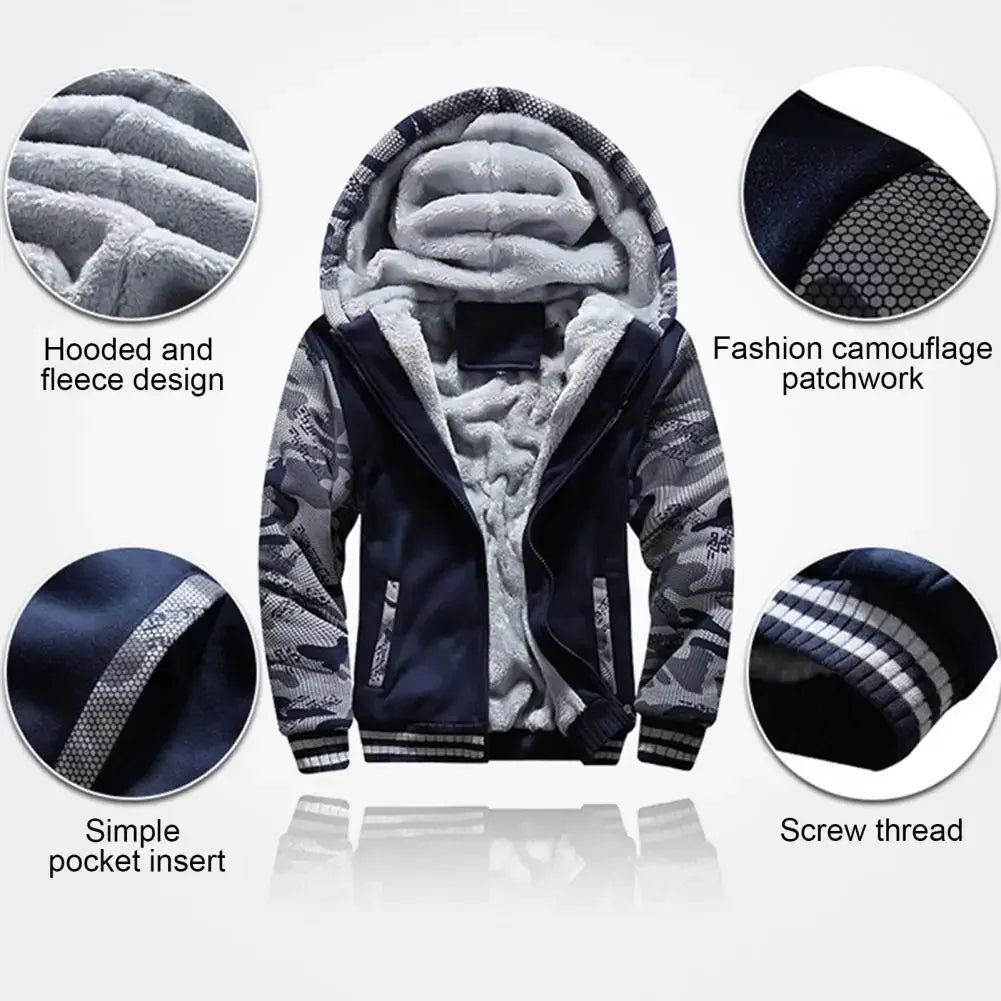 New Fleece Men Set Fashion Brand Tracksuit Lined Thick Sweatshirt + Pants Sportswear Suit Male Winter Warm Hooded Outerwear Suit