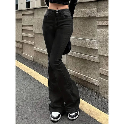 Women Fashion Streetwear Designer Classic Jeans Female High Waist Bell Bottom Trousers Female Aesthetic Gray Goth Flare Pants