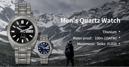 BERNY Titanium Watch for Men Supper Light Weight Wristwatch Super Luminous Sapphire 10ATM Waterproof Sport Field Quartz Watches