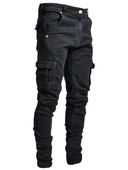 2024 Men Jeans Pencil Pants Cargo Denim Solid Ankle Length Washing Punk Mid Waist Sheath Gothic Slight Strech High Street