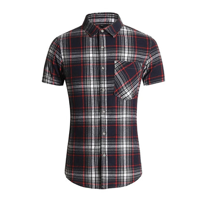 Striped Plaid Short Sleeved Shirt Men's Single-breasted Square Collar Cotton Shirts Summer Fashion Casual Camisa Men Chemise 7XL