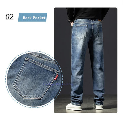 Straight Jeans Tall Guys Students Casual Plus Size 40 Loose Stretched Classic Extra Long Pants Overlong Lengthen Denim Trousers