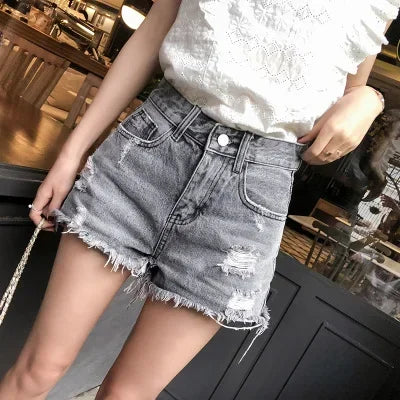 MISHOW Ripped Hole Fringe Denim Gray Shorts Women Casual Fashion Sexy Pocket Jean Shorts Streetwear 2023 Summer Female MX18B2217