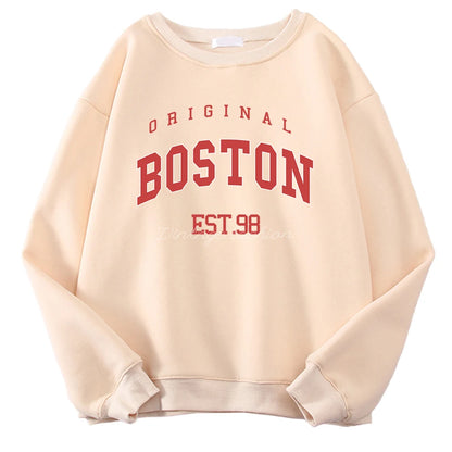 Original Boston Est.98 Street Letter Print Sweatshirt For Men Autumn Casual Hoodie O-Neck Soft Pullover Street Trend Clothes