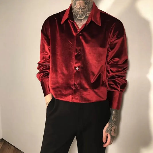 Velvet Shirt Men 2024 Autumn New Vintage Long Sleeve Casual Shirts Fashion Streetwear All-Matching Solid Bottoming Blouses