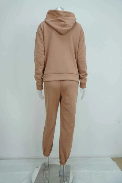 Autumn Winter Casual Thickened Sports Hooded Sweatshirt Trousers Suit Women's Fashion Loose Pocket Female Trousers 2 Pieces Set