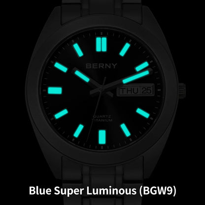 BERNY Titanium Watch for Men Supper Light Weight Wristwatch Super Luminous Sapphire 10ATM Waterproof Sport Field Quartz Watches