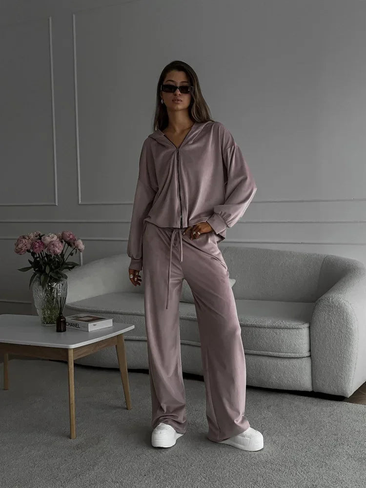 Two Piece Sets Women Matching Sets Tracksuit Jogger Y2k Autumn Winter Sports Elastic Waist Streetwear Pants Sweatshirts Pant Set