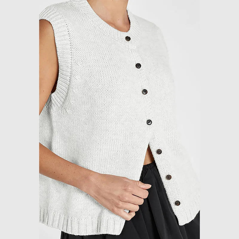 Casual Knitted Single Breasted Vest Women Loose Solid O Neck Sleeveless Female Waistcoat 2024 Autumn Lady All-match Streetwear