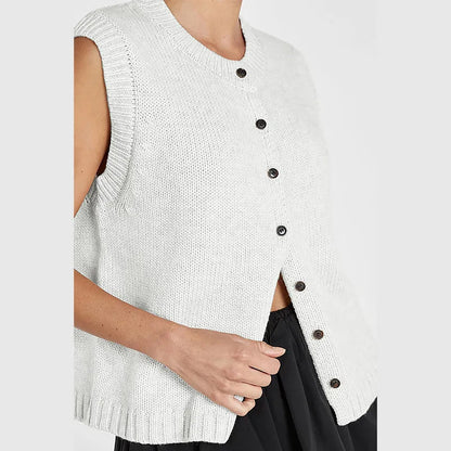 Casual Knitted Single Breasted Vest Women Loose Solid O Neck Sleeveless Female Waistcoat 2024 Autumn Lady All-match Streetwear
