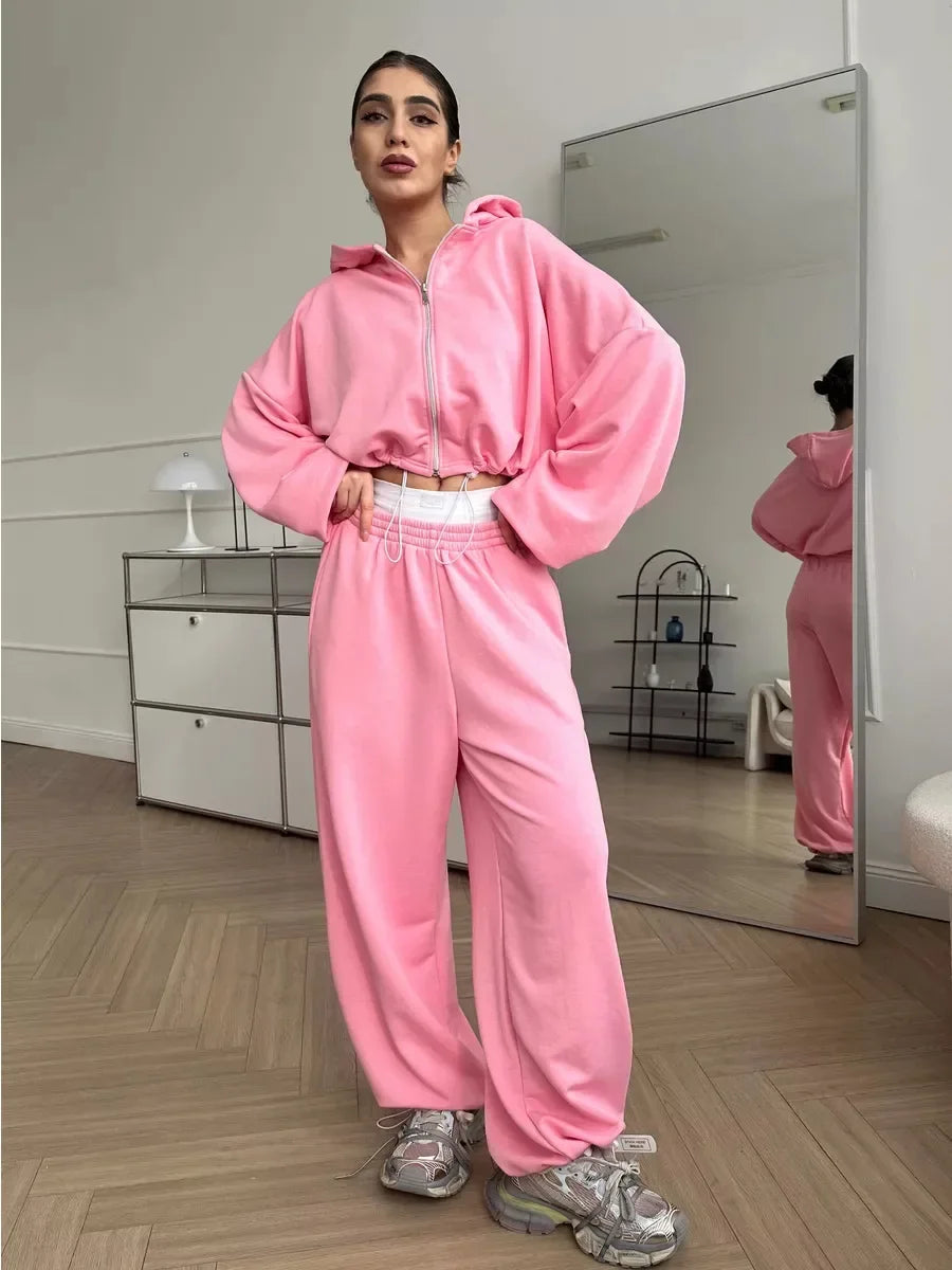 Hoodies Pant Two Piece Sets Women Tracksuit Set Autumn Pant Set Jogger Y2k Sweatshirts Sports Elastic Waist Pants Matching Sets
