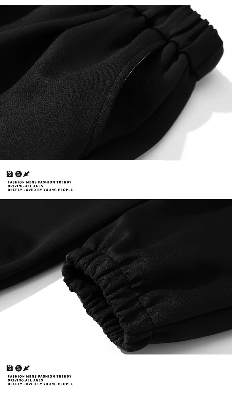 Spring Autumn Men Suit Thickened Warm Windproof Hooded Long Sleeve Trouser Solid Color Casual Sports Two Piece Running Sport Set