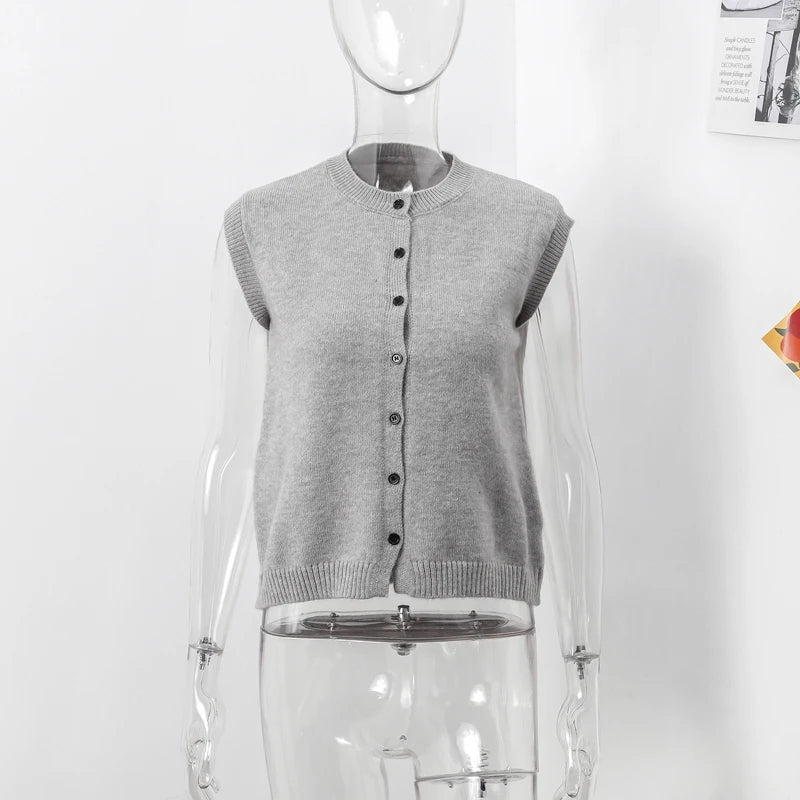 Casual Knitted Single Breasted Vest Women Loose Solid O Neck Sleeveless Female Waistcoat 2024 Autumn Lady All-match Streetwear