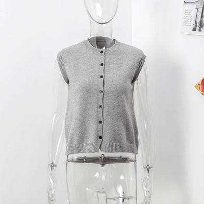 Casual Knitted Single Breasted Vest Women Loose Solid O Neck Sleeveless Female Waistcoat 2024 Autumn Lady All-match Streetwear