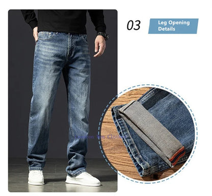 Straight Jeans Tall Guys Students Casual Plus Size 40 Loose Stretched Classic Extra Long Pants Overlong Lengthen Denim Trousers