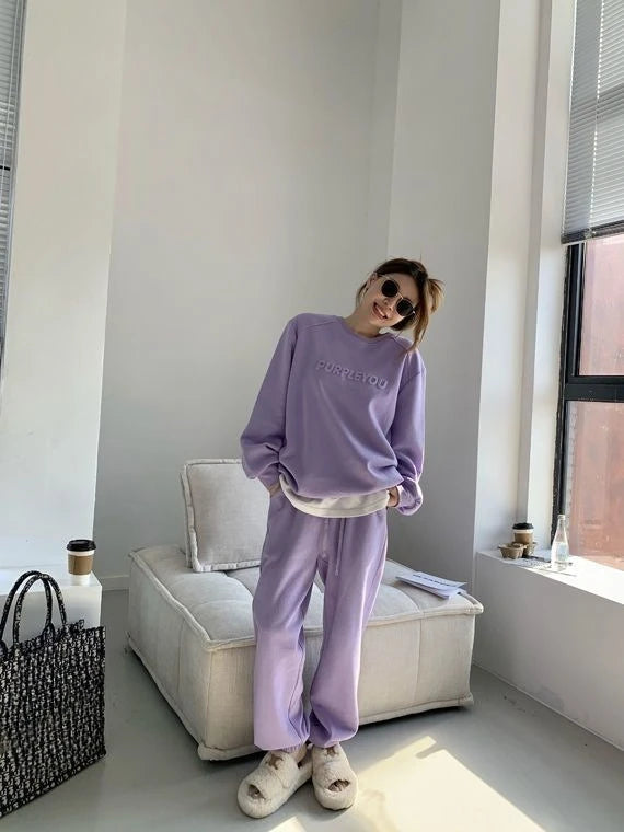 Large Size Velvet Thickened Sports and Leisure Suit Women's Autumn and Winter New Fashion Loose Sweater Trousers Two-piece Set