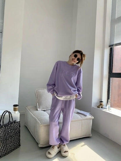 Large Size Velvet Thickened Sports and Leisure Suit Women's Autumn and Winter New Fashion Loose Sweater Trousers Two-piece Set