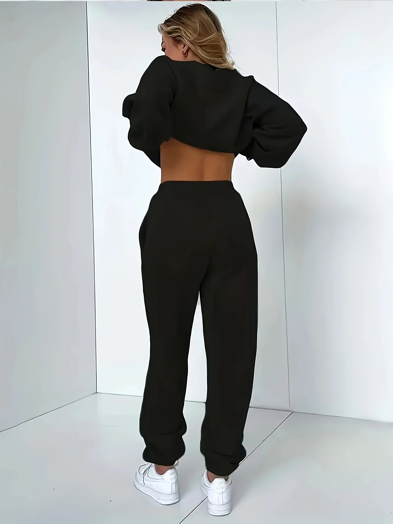 Women's Autumn/Winter Hip Hop Casual Street Paris French Pattern Printed Round Neck Sweatshirt+Sweatpants Warm Set
