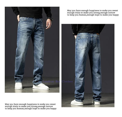 Straight Jeans Tall Guys Students Casual Plus Size 40 Loose Stretched Classic Extra Long Pants Overlong Lengthen Denim Trousers