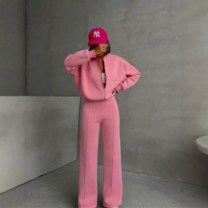 Autumn Winter Jacket Pant Two Piece Sets Women Pant Set Tracksuit Jogger Y2k Sweatshirts Sports Elastic Waist Pants Matching Set