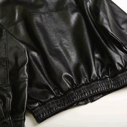 2024 Autumn New Women's Clothing European and American Style French Design Fashionable Versatile Textured Leather Jacket
