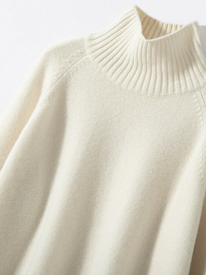 Women's 100% Cashmere Sweater Turtleneck Raglan Sleeve Pullover Autumn Winter Thick Casual Loose Style Cashmere Knitwear Korean