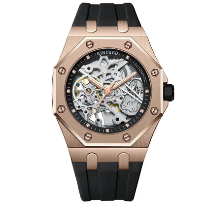 KINYUED Fashion Skeleton Mechanical Watch Top Brand Luxury Men's Steampunk Transparent Hollow Automatic Watch Relogio Masculino