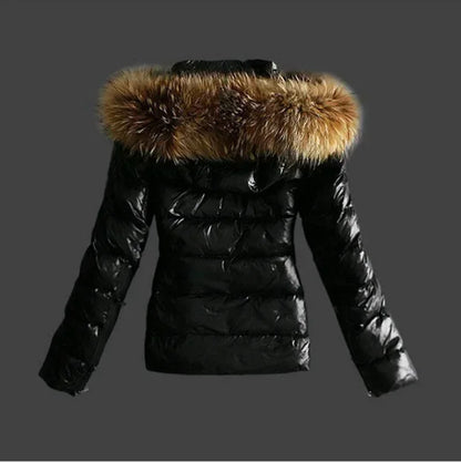 Women Winter Fashion Casual Slim Short Padded Faux Fur Collar with Non Removable Hooded Warm Paddeds Female Zipper Thicken Coat
