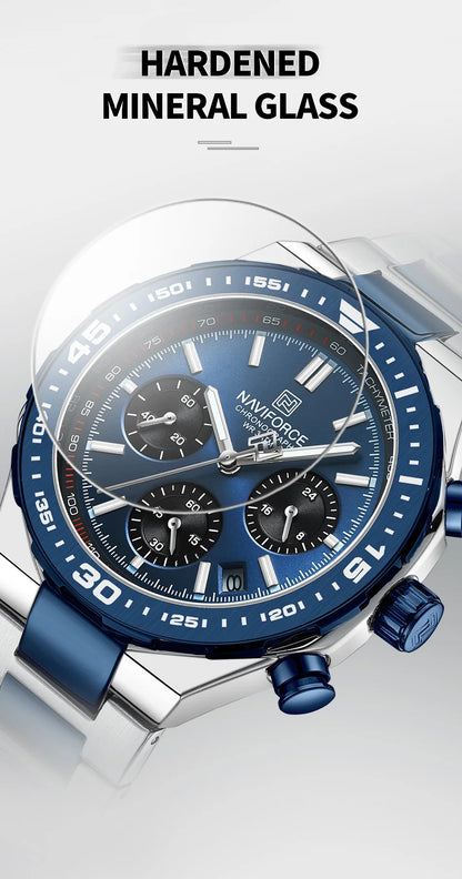 NAVIFORCE Fashion Watch For Men High Quality Luxury Stainless Steel Waterproof Classic Quartz Wristwatches Male Big Face Clock