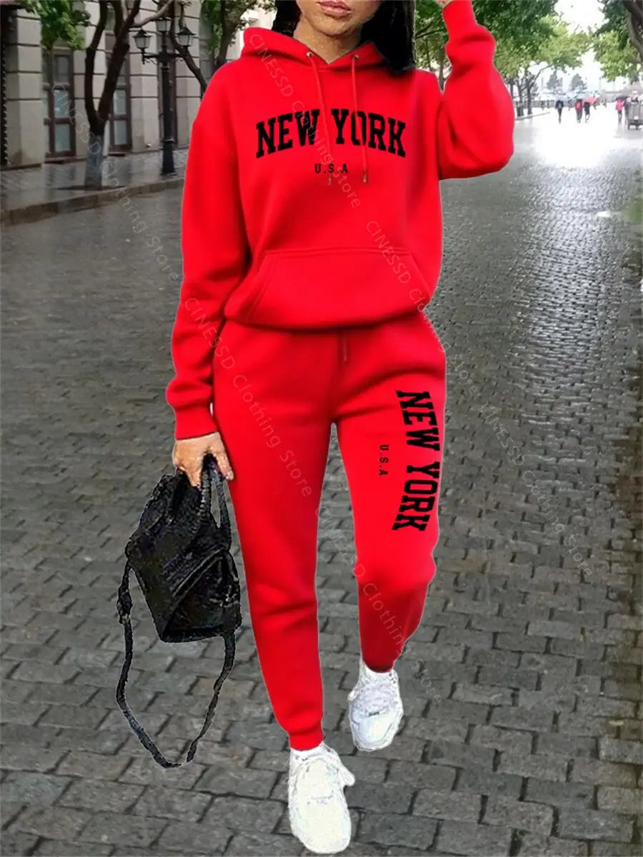 NEW YORK Women Sweatsuit Autumn Winter Two Piece Set Hoodie Pants High quality Loose Fashion Streetwear Ladies Tracksuit Outfits